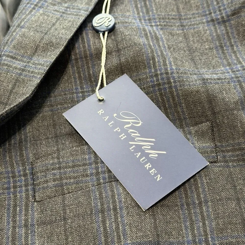 Ralph Lauren Suit Jacket Blazer 100% Wool 48R Gray Blue Dillard's NWT NEW